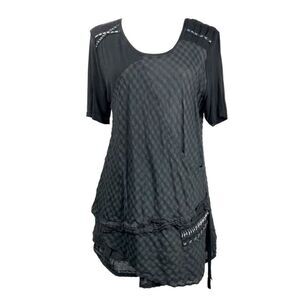 Domin Women's Black Gray Plaid Wrap Tunic Shirt Dress Size T4 (Medium-Large)